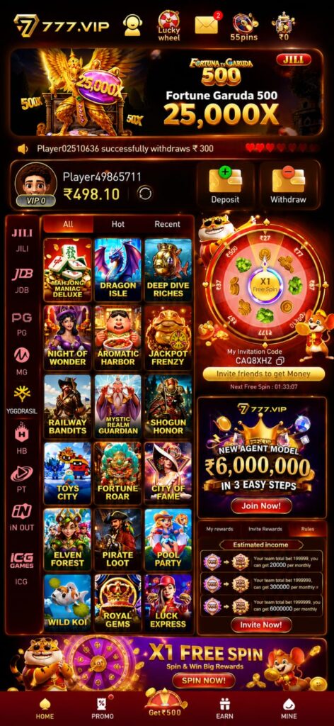 777.VIP Game mobile dashboard with secure account login, responsive design, and premium online gaming platform interface.