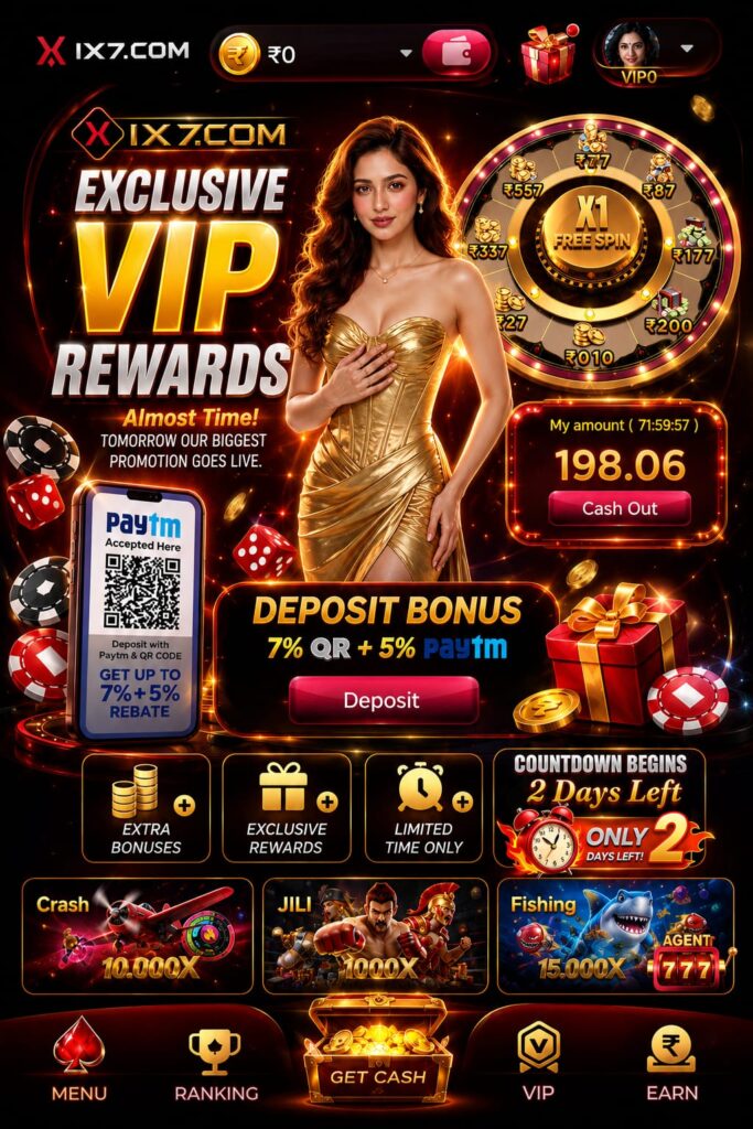 IX7 Game mobile gaming dashboard featuring secure account login, modern graphics, and responsive online gaming platform.