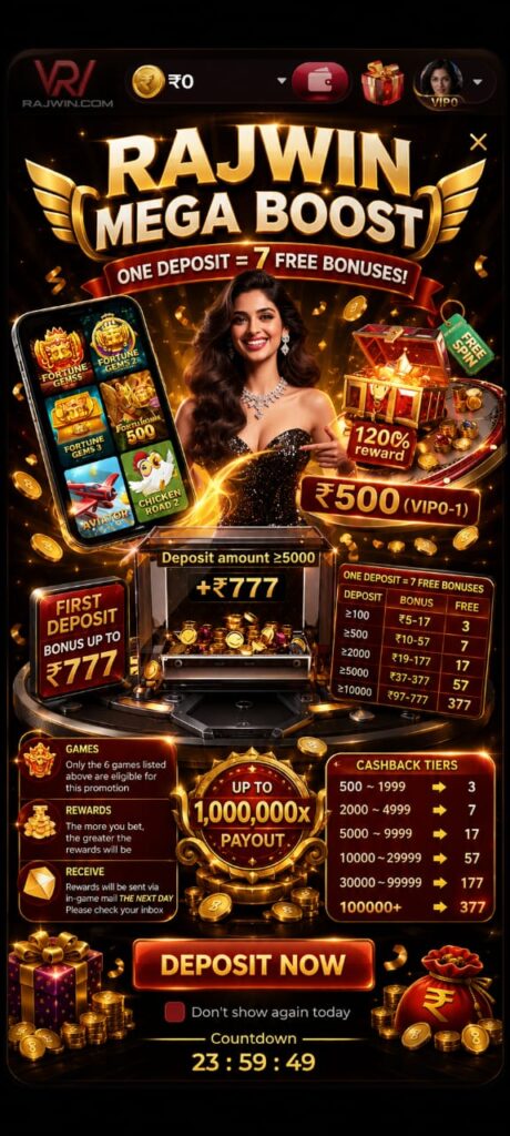 RAJWIN GAME online casino platform with modern design, interactive slot games, premium rewards, and secure gaming experience.