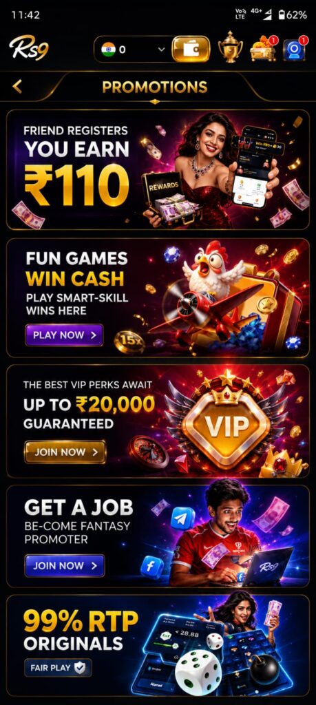 RS9 Game mobile gaming app with premium interface, Android APK installation, fast login, secure account, and HD gaming experience.